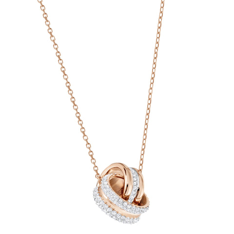 SWAROVSKI Further Collection Women's Necklace, Intertwined Circle Pendant with White Crystals and Rose-Gold Tone Plated Chain SWAROVSKI