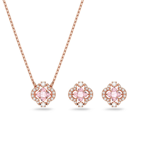 Swarovski Women's Sparkling Dance Clover Necklace and Pierced Stud Earring Jewelry Set with Pink and White Crystals in a Rose-Gold Tone Plated Setting SWAROVSKI