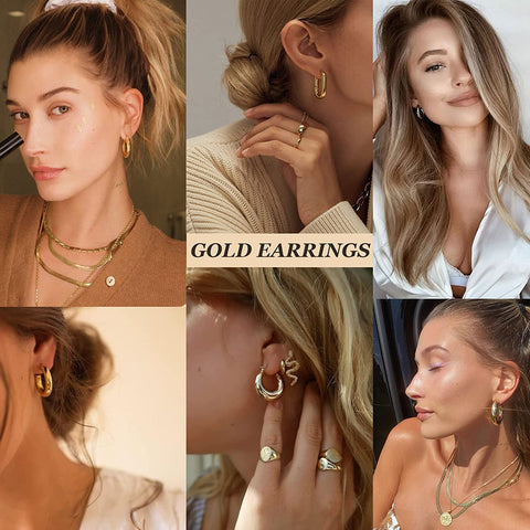 6 Pairs Gold Chunky Hoop Earrings Set for Women Hypoallergenic Thick Open Twisted Huggie Hoop Jewelry for Birthday Gifts 17KM