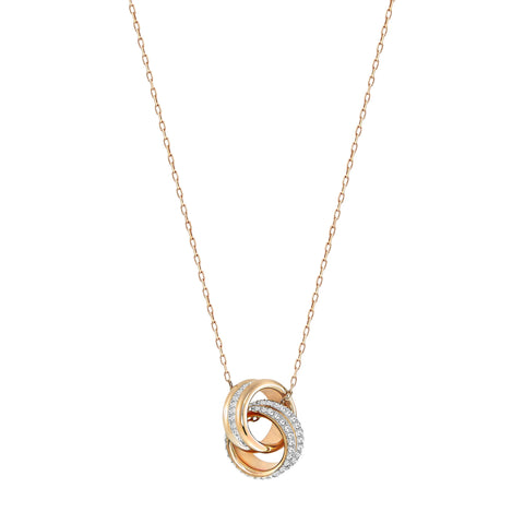 SWAROVSKI Further Collection Women's Necklace, Intertwined Circle Pendant with White Crystals and Rose-Gold Tone Plated Chain SWAROVSKI