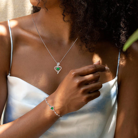 AGVANA May Birthstone Jewelry Mothers Day Gifts for Mom Emerald Necklace for Women Sterling Silver Rose Flower Heart Pendant Necklace Anniversary Birthday Gifts for Women Girls Mom Wife Lady Her AGVANA
