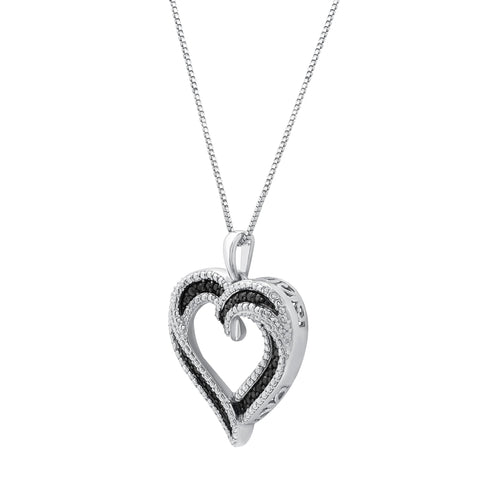 GILDED Sterling Silver 1/4cttw Natural Round-Cut Black Diamond Heart Pendant-Necklace with an 18 Inch Chain GILDED