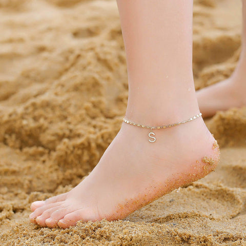 Ursteel Ankle Bracelets for Women, A Initial Anklet 14K Gold Plated Dainty Adjustable Layered Figaro Chain CZ Letter A Initial Anklets Set Summer Jewelry Gifts Anklets for Women Teen Girls Ursteel