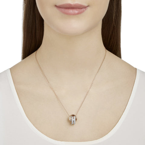 SWAROVSKI Further Collection Women's Necklace, Intertwined Circle Pendant with White Crystals and Rose-Gold Tone Plated Chain SWAROVSKI