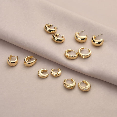 Wgoud Chunky Huggie Hoop Earring 14K Gold Hoop Earrings for Men Women Hypoallergenic, Thick Hoops Earring set, Twist Hoop Earring (6 Prs Chunky Gold) wgoud