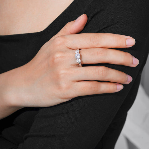 Amazon Collection Platinum-Plated Sterling Silver Round 3-Stone Ring made with Infinite Elements Cubic Zirconia (2 cttw), Size 8 Amazon Collection