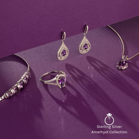 PEORA Amethyst 5-Stone Bracelet for Women 925 Sterling Silver, Natural Gemstone, 3.75 Carats total Round Shape, 7 1/4 inch length PEORA