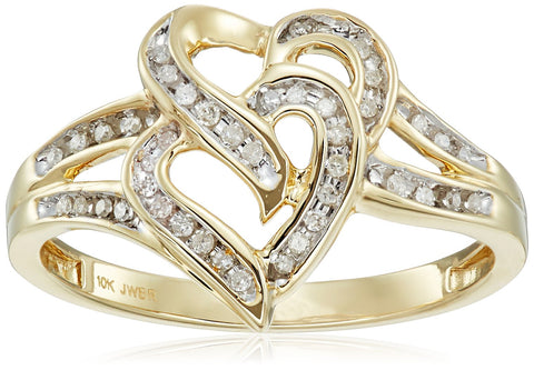 Amazon Essentials 10K Yellow Gold Diamond Two Hearts Ring (1/10 cttw), Size 8 (previously Amazon Collection) Amazon Essentials