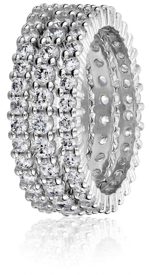Amazon Collection Sterling Silver Cubic Zirconia All-Around Band Stacking Ring Set (Set of 3), Size 9 Amazon Essentials