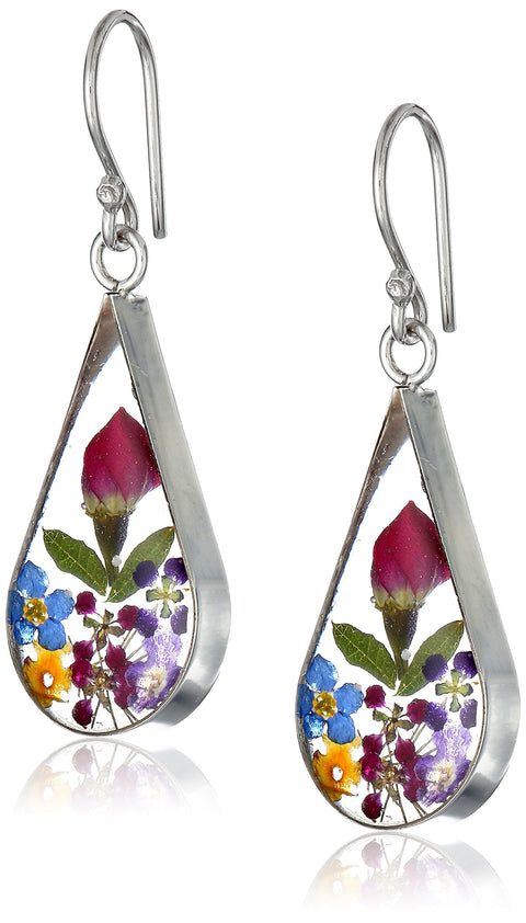 Amazon Essentials Sterling Silver Multi Pressed Flower Teardrop Earrings (previously Amazon Collection) Amazon Essentials