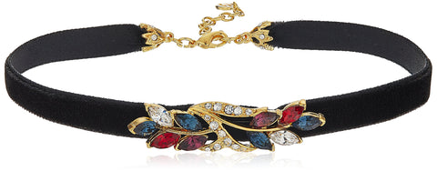 Ben-Amun Black Choker Necklace with Swarovski Crystals, 24K Gold Plating, Mod Victorian Burgundy Velvet Handmade Jewelry for Women, Made in New York Ben-Amun Jewelry