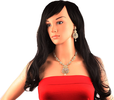 Touchstone Indian Hollywood white rhinestone bridal Designer jewelry necklace set in antique gold tone for women Touchstone