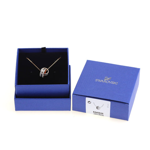 SWAROVSKI Further Collection Women's Necklace, Intertwined Circle Pendant with White Crystals and Rose-Gold Tone Plated Chain SWAROVSKI