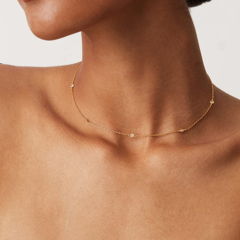 PAVOI 14K Yellow Gold Plated Station Necklace | Simulated Diamond By The Yard Necklace | Womens CZ Chain Necklace PAVOI