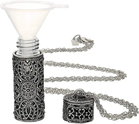 1928 Jewelry Women's Antiqued Pewter Filigree Covered 3.69 Ml Glass Vial Pendant Necklace Enhancer, 30 1928 Jewelry Company