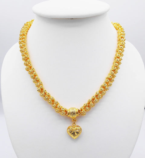 Heart Pikun Flower 22k 23k 24k Thai Baht Yellow Gold GP Necklace Pendant Jewelry Women Thai gold jewelry