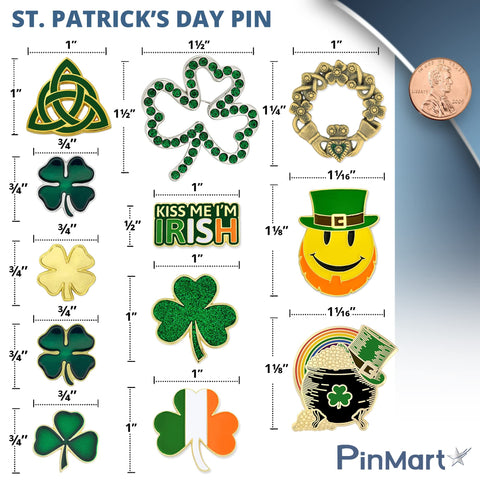 PinMart St. Patrick's Day Lapel Pin – Green Four Leaf Clover Jewelry for Women and Men – Irish Culture Celebration Pin –Gold Plated Enamel Brooch with Clutch Back PinMart