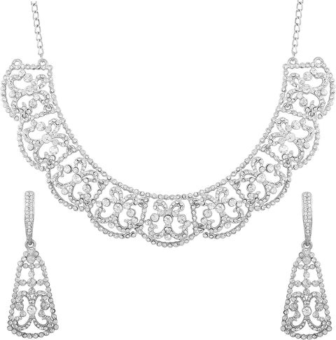 Touchstone Bollywood Glamour Wedding Evening Wear Jewelry Necklace for Women (D234 White) Touchstone