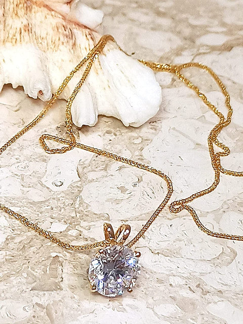 18k SOLID Gold LUXURY WOMENS DAY gift for her 8mm Diamond Necklace Pendant 1.5 carat SOLITAIRE DIAMOND Floating Diamond Necklace Yellow gold HANDMADE Jewellery for women Bday Anniversary WOMENS DAY Generic