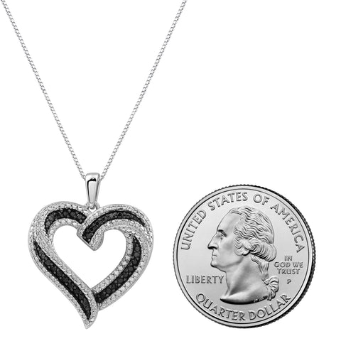 GILDED Sterling Silver 1/4cttw Natural Round-Cut Black Diamond Heart Pendant-Necklace with an 18 Inch Chain GILDED