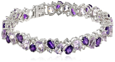 Amazon Essentials Sterling Silver Genuine Amethyst and White Topaz Tonal Gemstone Bracelet, 7.25" (previously Amazon Collection) Amazon Essentials