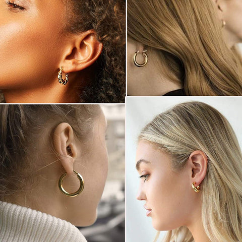 6 Pairs Gold Chunky Hoop Earrings Set for Women Hypoallergenic Thick Open Twisted Huggie Hoop Jewelry for Birthday Gifts 17KM
