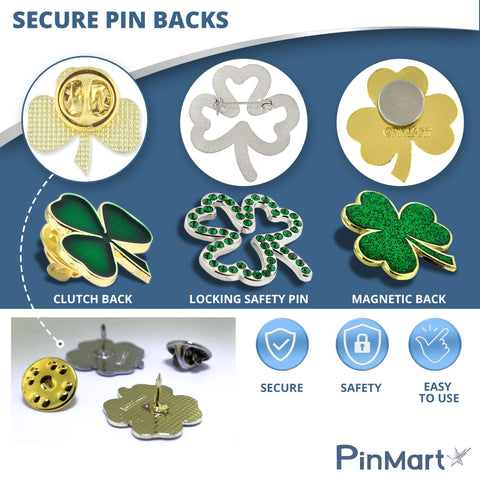 PinMart St. Patrick's Day Lapel Pin – Green Four Leaf Clover Jewelry for Women and Men – Irish Culture Celebration Pin –Gold Plated Enamel Brooch with Clutch Back PinMart