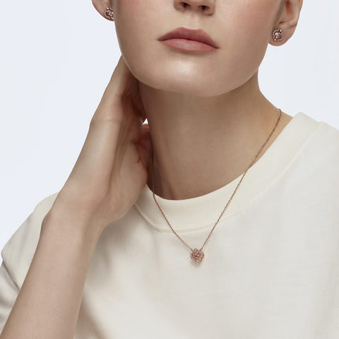 Swarovski Women's Sparkling Dance Clover Necklace and Pierced Stud Earring Jewelry Set with Pink and White Crystals in a Rose-Gold Tone Plated Setting SWAROVSKI