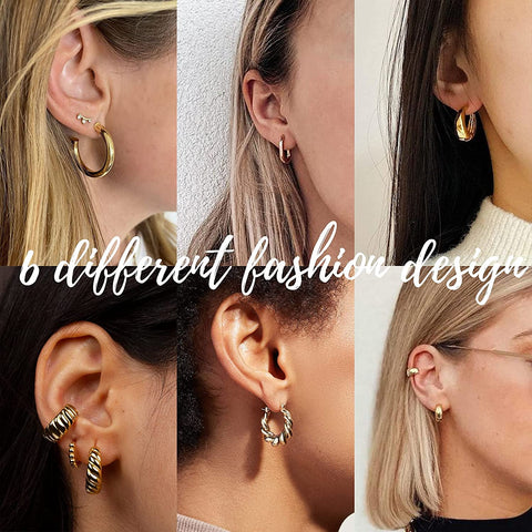 Gold Hoop Earrings Set for Women, 14K Gold Plated Lightweight Hypoallergenic Chunky Open Hoops Set for Gift 17 MILE