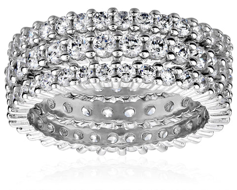 Amazon Collection Sterling Silver Cubic Zirconia All-Around Band Stacking Ring Set (Set of 3), Size 9 Amazon Essentials