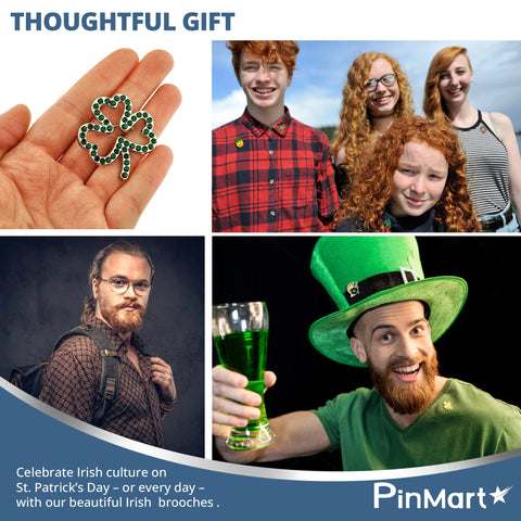 PinMart St. Patrick's Day Lapel Pin – Green Four Leaf Clover Jewelry for Women and Men – Irish Culture Celebration Pin –Gold Plated Enamel Brooch with Clutch Back PinMart