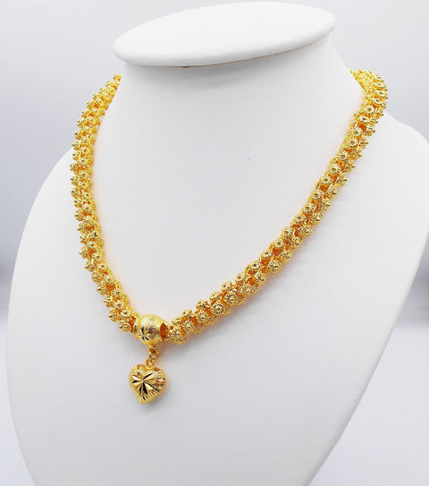 Heart Pikun Flower 22k 23k 24k Thai Baht Yellow Gold GP Necklace Pendant Jewelry Women Thai gold jewelry
