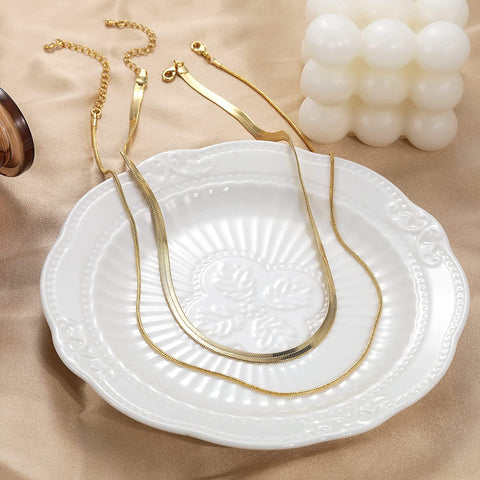 CHESKY Layered Necklace for Women, Double Layer Snake Chain Necklace 14k Gold Plated Layering Herringbone Necklace Gold Chunky Thick Chain Choker Necklace Gifts for Girls CHESKY