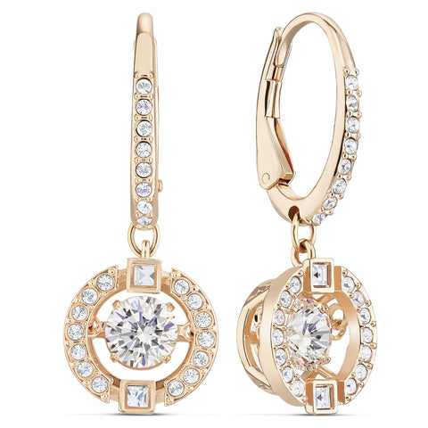 SWAROVSKI Sparkling Dance Pierced Drop Earrings with Dancing Crystal and Matching Pavé on a Rose-Gold Tone Finish Setting, Part of the Swarovski Sparkling Collection SWAROVSKI