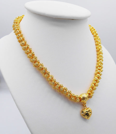 Heart Pikun Flower 22k 23k 24k Thai Baht Yellow Gold GP Necklace Pendant Jewelry Women Thai gold jewelry