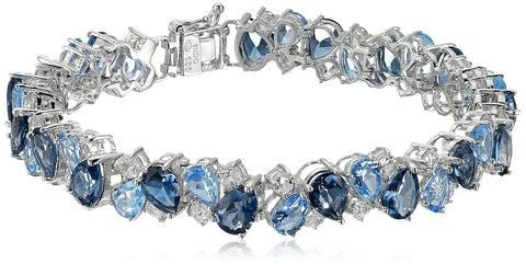 Amazon Essentials Sterling Silver Tonal Blue and White Topaz Bracelet, 7.25" (previously Amazon Collection) Amazon Essentials
