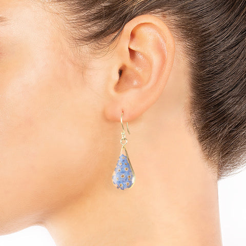 Amazon Essentials 14k Gold Over Sterling Silver Blue Pressed Flower Teardrop Earrings (previously Amazon Collection) Amazon Essentials
