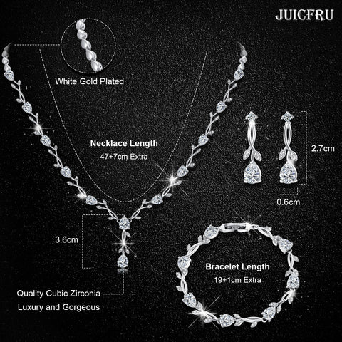 Wedding Jewelry Set for Bride Bridal Jewelry Set for Wedding Cubic Zirconia Necklace Earrings Bracelet Sets for Bride Silver Jewelry Set for Women Bridesmaid Jewelry Set for Wedding Costume Jewelry Juicfru