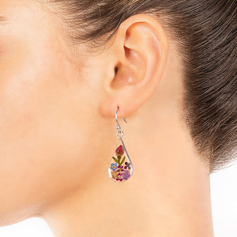 Amazon Essentials Sterling Silver Multi Pressed Flower Teardrop Earrings (previously Amazon Collection) Amazon Essentials