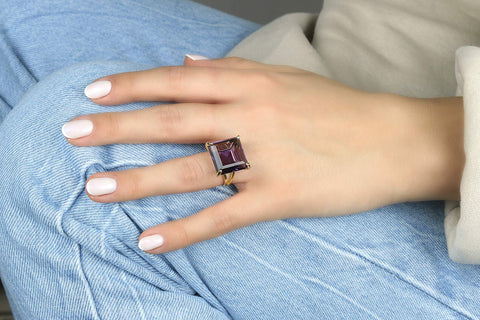 Artisan-made Big Amethyst Ring with 925 Sterling Silver Band - Stunning Amethyst Jewelry for Women - February Birthstone Jewelry for Occasions and Everyday Wear - With Box ANEMONE JEWELRY