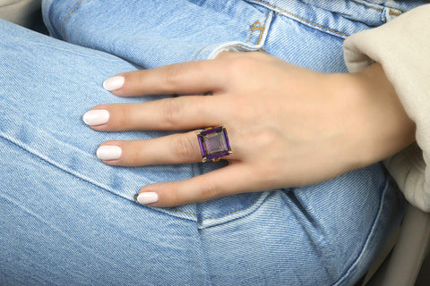 Artisan-made Big Amethyst Ring with 925 Sterling Silver Band - Stunning Amethyst Jewelry for Women - February Birthstone Jewelry for Occasions and Everyday Wear - With Box ANEMONE JEWELRY